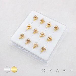 FLOWER MULTI CZ MARQUISE LEAF POLISH 316L SURGICAL STEEL L-SHAPE NOSE BOX